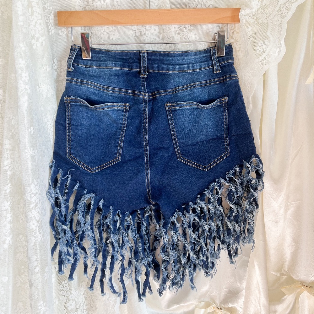 Mega Fray Hem Distressed Denim Short Shorts - Picture 3 of 5